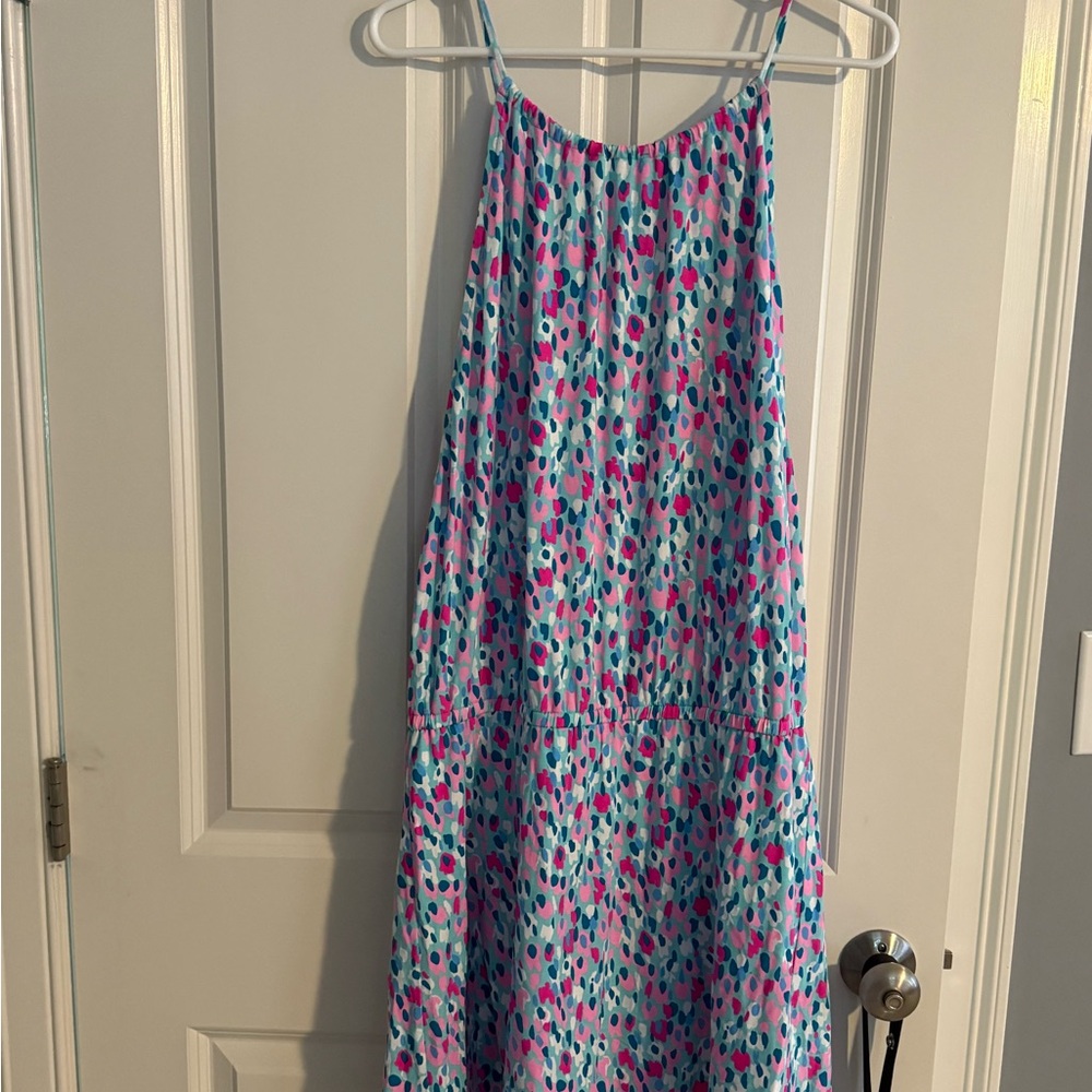 Lilly Pulitzer Pink and Blue Gianni Skort Romper “Hottie Dottie” print